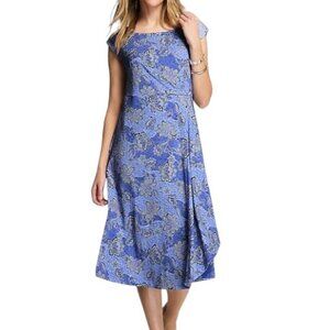 J. Jill Wearever Draped A-Line Dress Paisley Faux Wrap Boho Midi Dress Sz M